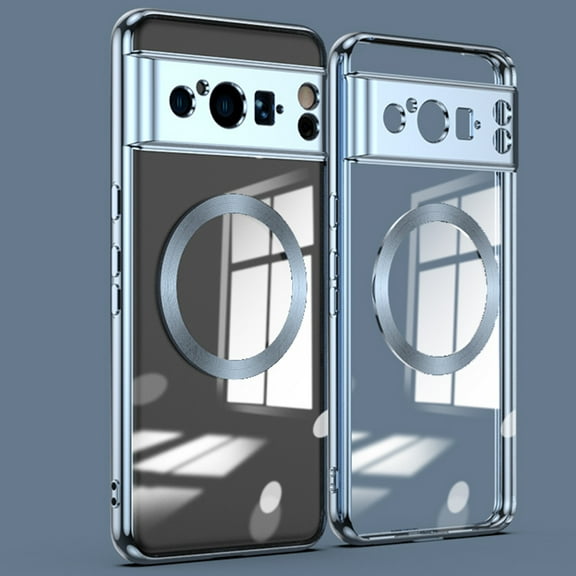 K-Lion for Google Pixel 8 Pro Magnetic Case Compatible with Mag Safe ,Fashion Crystal Clear Non-Yellowing Slim Case Plating Edge Ultra Thin Dustproof Protective Case Cover for Pixel 8 Pro,Blue