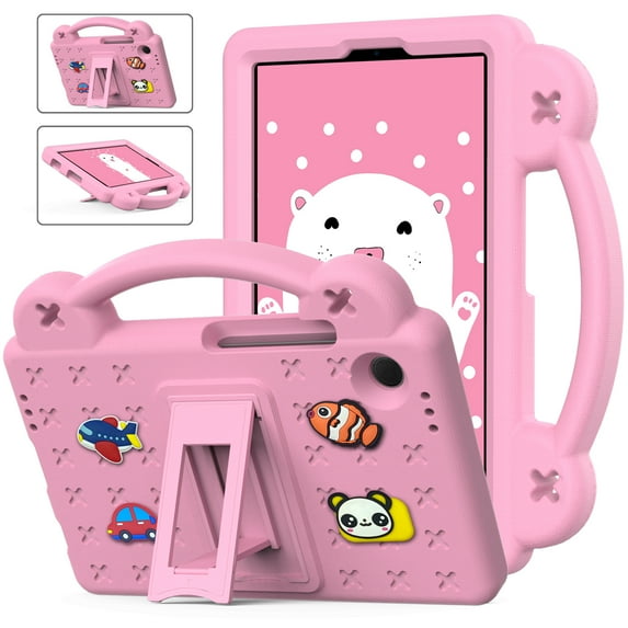 K-Lion Kids Friendly Case for Samsung Galaxy Tab A9, Cartoon EVA Shockproof Full Protection Tablet Case Cover with Handle & Kickstand & DIY Accessories for Samsung Galaxy Tab A9, Pink