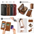 thumbnail image 1 of K-Lion Luxury Fashion Case for iPhone 14 6.1" 2022, Leather Zipper Purse [Removeable Magentic Slim Shell & Crossbody Lanyard] Kickstand Zip Card & Cash Holders Anti-scratch & Anti-drop Case, Brown, 1 of 7