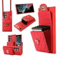 thumbnail image 1 of K-Lion Luxury Wallet Case for Samsung Galaxy S23 Ultra 6.8" Organ Card Slots Argyle Pattern PU Leather Metal Snap with Crossbody Strap Shockproof Fashion Purse Case,  Red, 1 of 9