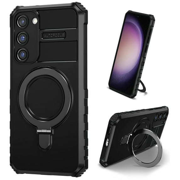 K-Lion Magnetic Case for Samsung Galaxy S21+ with Rotatable Invisible Ring Stand, Compatible with MagSafe, Military Grade Drop Protection, Shockproof Protective Heavy Duty Rugged Case,Black