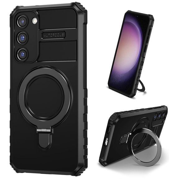 K-Lion Magnetic Case for Samsung Galaxy S21+ with Rotatable Invisible Ring Stand, Compatible with MagSafe, Military Grade Drop Protection, Shockproof Protective Heavy Duty Rugged Case,Black
