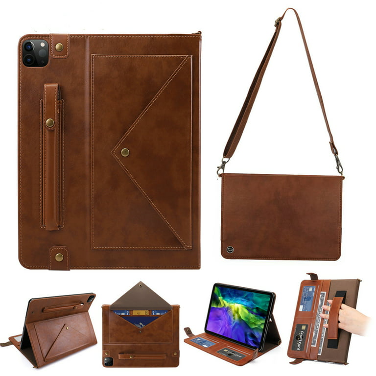 K-Lion Multi-Functional Leather Case for iPad Pro 11(2022/2021/2020/2018), iPad  Air 5/4 10.9 Card Slots Cash Pocket Kickstand Function Handstrap Shoulder  Strap Business Portfolio Bag Case,Brown 