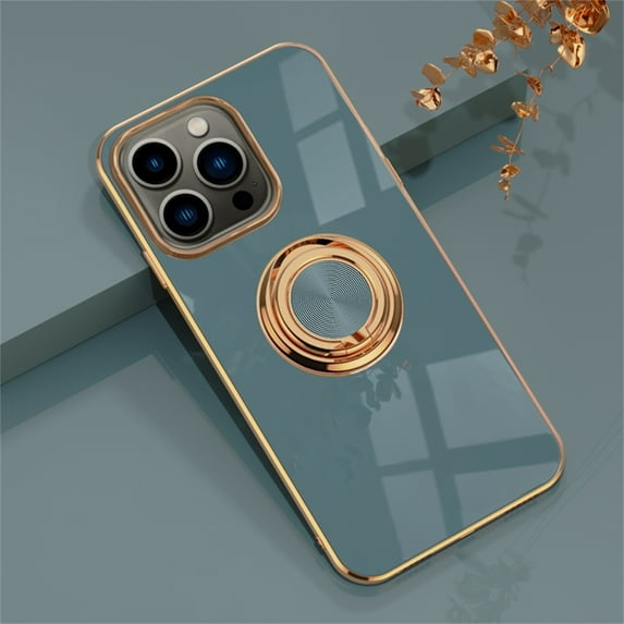 K-Lion Plating Case for Apple iPhone 15 Pro Max, Fashion 360° Rotatable Ring Holder Kickstand Shockproof Protective Case Soft TPU Bumper Lightweight Slim Phone Cover for Women Men, Gray