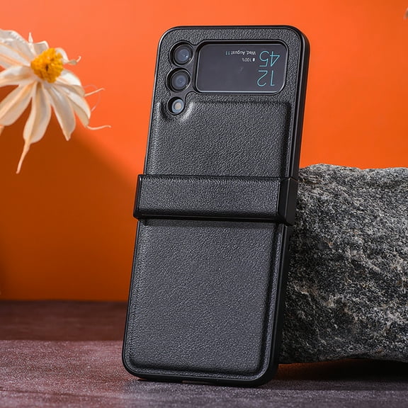 K-Lion Premium Leather Case for Samsung Galaxy Z Flip 4, Hinge Protection Ultra Slim Thin Shockproof Case Non-Slip Anti-Scratch Protective Dustproof Phone Cover for Samsung Z Flip 4,Black