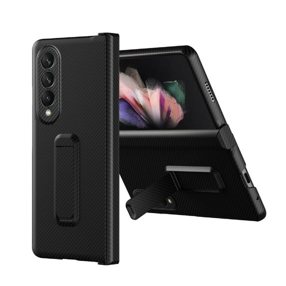 K-Lion Rugged Case for Samsung Galaxy Z Fold 4 Carbon Fiber Texture Built-in Screen Protector Hidden Kickstand Bracket Slim Thin Lightweight Heavy Duty Shockproof Case For Galaxy Z Fold 4,Black