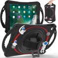 thumbnail image 1 of K-Lion Rugged Case for iPad 6th/5th Gen/Pro 9.7" (2018/2017/2016) Kids Case 3D Astronaut Heavy Duty with Kickstand Wristband Rotating Handstrap Handle Grip Shockproof Cover for iPad 9.7",Black, 1 of 7