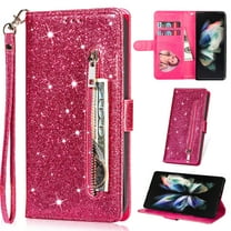 K-Lion for Samsung Galaxy A14 5G Glitter Wallet Case, Bling Sparkly PU Leather Zipper Flip Shockproof Protective Case Card Slots Kickstand Full Phone Cover with Strap for Women Girls,Rose