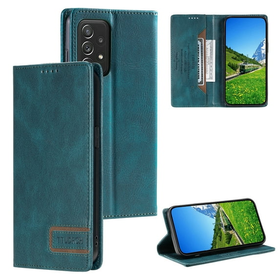 K-Lion for Samsung Galaxy A14 5G Wallet Case, Luxury Business Style Card Holder Cash Slot Magnetic Closure Shockproof Protective Case Premium Leather RFID Blocking Full Phone Cover ,Green