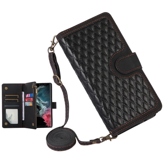 K-Lion for Samsung Galaxy A33 5G Wallet Case with 9 Card Slots, Durable PU Leather Magnetic Flip Lanyard Strap Wristlet Zipper Pocket Wallet Phone Case,Black