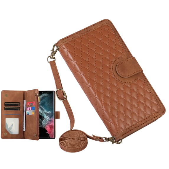 K-Lion for Samsung Galaxy A33 5G Wallet Case with 9 Card Slots, Durable PU Leather Magnetic Flip Lanyard Strap Wristlet Zipper Pocket Wallet Phone Case,Brown