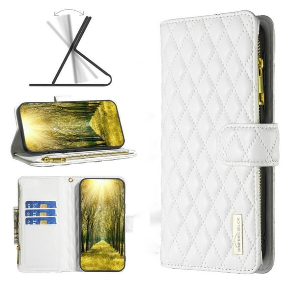 K-Lion for Samsung Galaxy A42 5G Wallet Case for Women Girls,Luxury Elegant Zipper Pu Leather Card Slots Holder Shockproof Case Kickstand Full Phone Cover for Samsung Galaxy A42 5G,White