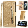 thumbnail image 1 of K-Lion for Samsung Galaxy A50 Glitter Wallet Case, Bling Sparkly PU Leather Zipper Flip Shockproof Protective Case Card Slots Kickstand Full Phone Cover with Strap for Women Girls,Gold, 1 of 6