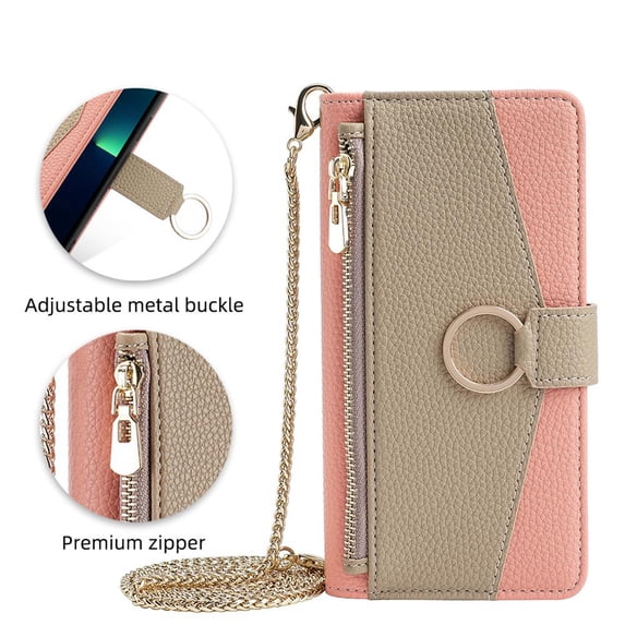 K-Lion for Samsung Galaxy S10E Zipper Wallet Case, Premium PU Leather Card Holder Cash Slot Flip Case Ring Buckle Crossbody Strap Phone Cover with Makeup Mirror for Women Girls ,Pink