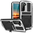 thumbnail image 1 of K-Lion for Samsung Galaxy S21 FE 6.4" Case, Heavy Duty Armor Built-in Explosion-Proof Tempered Glass Screen Protector Wireless Charging Hang Rope Hidden Kickstand Shockproof Rugged Case,Silver, 1 of 8