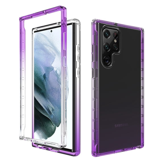 K-Lion for Samsung Galaxy S22 Ultra 2022 6.8 inch Clear Crystal Case, Gradient PC + TPU Two-Layer Screen & Camera Protection Shockproof Anti-Yellow Transparent Case, Purple
