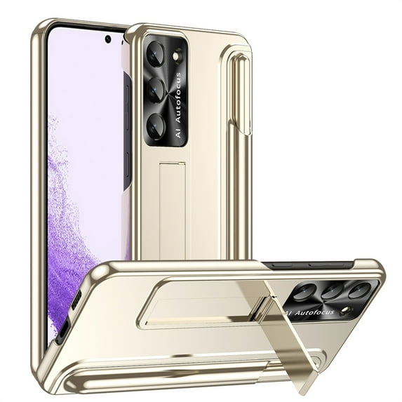 K-Lion for Samsung Galaxy S23 All-Inclusive Protection Case, Built-in Hidden Kickstand Pen Slot Complimentary Stylus Shockproof Anti-Fingerprint Rugged Luxury Case for Samsung Galaxy S23,Gold