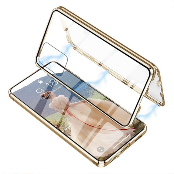 K-Lion for Samsung Galaxy S23 Plus Magnetic Clear Case, Double Sided Clear Tempered Glass Magnetic Adsorption Support Wireless Charging Full Protection Case for Samsung Galaxy S23+, Gold