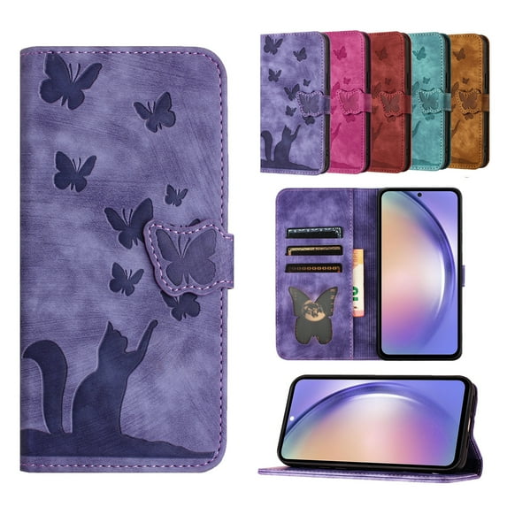 K-Lion for Samsung Galaxy S23 Plus Wallet Case, Luxury PU Leather Magnetic Clasp Card Holder Cash Slot Flip Case Butterfly Cat Pattern Shockproof Phone Cover for Samsung Galaxy S23 Plus ,Purple