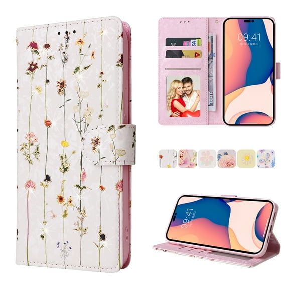 K-Lion for Samsung Galaxy S23 Wallet Case, Luxury Floral Flowers Pattern PU Leather RFID Blocking Card & Cash Slot Flip Case Shockproof Kickstand Full Protection Case Cover for Girls Women