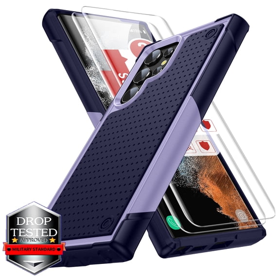 K-Lion for Samsung Galaxy S24 Case with Screen Protector [2 Pack] ,Shockproof Military Grade Dual-Layer Heavy Duty Case Hard PC Back & Soft Bumper Cover for Galaxy S24,Lightpurple