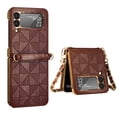 thumbnail image 1 of K-Lion for Samsung Galaxy Z Flip 3 6.7 Inch Slim Fit Case, Premium PU Leather + Plating Frame Wallet Case with Crossbody Strap for Women Girls Shockproof Full Protection, Brown, 1 of 5