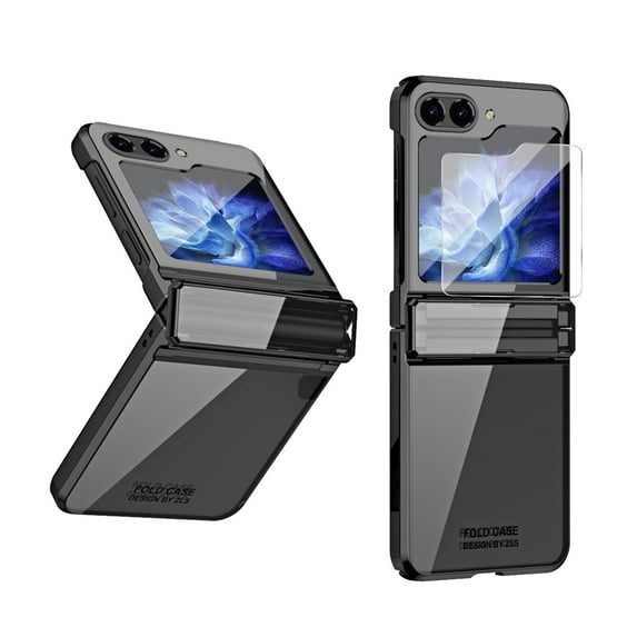 K-Lion for Samsung Galaxy Z Flip 5 5G(2023) Slim Fit Case with Small Screen Protector ,Plating Crystal Clear Glitter Anti-Drop Shockproof Protective Phone Cover for Samsung Galaxy Z Flip5, Black