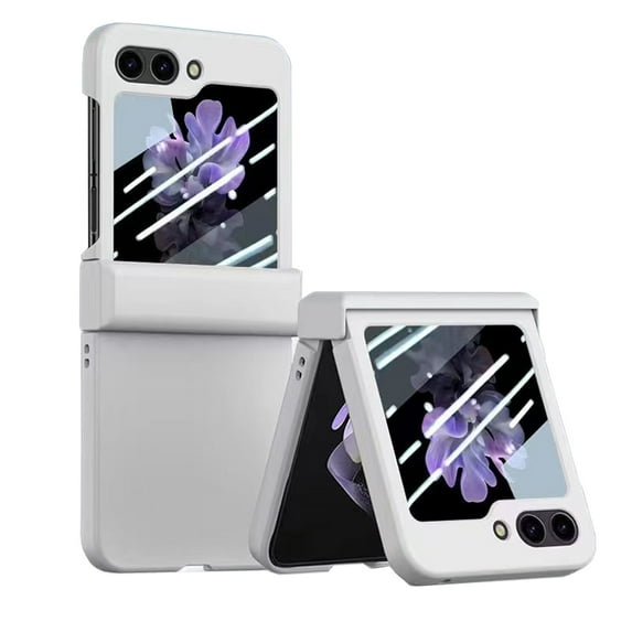 K-Lion for Samsung Galaxy Z Flip 5 Case with Built-in Glass Front Screen Protector, Hinge Protection Shockproof Protective Phone Case Support Wireless Charging for Samsung Galaxy Z Flip 5 5G,White