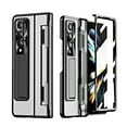 thumbnail image 1 of K-Lion for Samsung Galaxy Z Fold 3 Leveling Hinge Folding Case, HD Transparent Plating Frame Wireless Charging Hidden Kickstand 360° Full Protection Anti-Drop Shockproof Case for ZFold 3 7.6",Black, 1 of 7