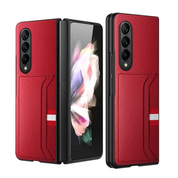 K-Lion for Samsung Galaxy Z Fold 4 5G 2022 Case, Slim Skin-Feel PU Leather+PC Card Slots Screen Protector Shockproof Protective Phone Case for Samsung Z Fold 4 7.6 Inch,Red