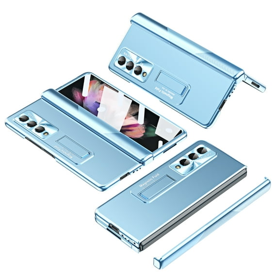 K-Lion for Samsung Galaxy Z Fold 4 5G 7.6 inch Case, Tempered Glass Screen Protector Camera Lens Flim Hidden Kickstand Hinge Protection Shockproof Rugged Case for Samsung Galaxy Z Fold 4, Blue