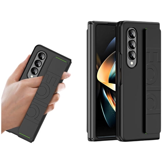 K-Lion for Samsung Galaxy Z Fold 4 6.7 inch Slim Case, Wristband Handstrap Elastic Stretchable Hand Strap Raised Edges Camera Protection Anti-Scratch Shockproof Full Body Protection Case,Black