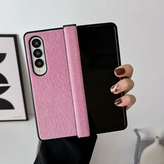 K-Lion for Samsung Galaxy Z Fold 4 Mink Horsehair Hinge Protection Case, Slim Fit Lightweight Raised Frame Camera Lens Protection Anti-Scratch Dustproof Case for ZFold 4 7.6 inch,Pink