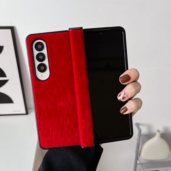 K-Lion for Samsung Galaxy Z Fold 4 Mink Horsehair Hinge Protection Case, Slim Fit Lightweight Raised Frame Camera Lens Protection Anti-Scratch Dustproof Case for ZFold 4 7.6 inch,Red