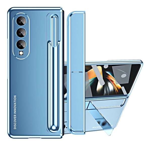 K-Lion for Samsung Galaxy Z Fold 4 Rugged Case, Luxury Full Body Protective Built-in Hidden Kickstand Screen Protector Removable Pen Slot Complimentary Stylus Shockproof Case for Z Fold 4,Blue