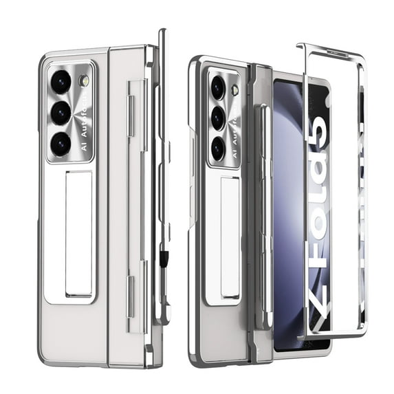 K-Lion for Samsung Galaxy Z Fold 5 Case with Pen Holder & Stylus, Full Body Hinge Protection Shockproof Protective Case Built-in Screen Protector Kickstand Cover for Samsung Galaxy Z Fold5,Silver