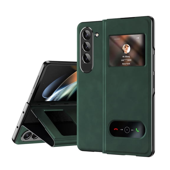 K-Lion for Samsung Galaxy Z Fold 5 Magnetic Face Case,Luxury Napa Leather Hidden Bracket Ultra Thin Flip Case Buisness Style Anti-Scratch Shockproof Soft Texture Phone Cover for Galaxy Z Fold 5,Green
