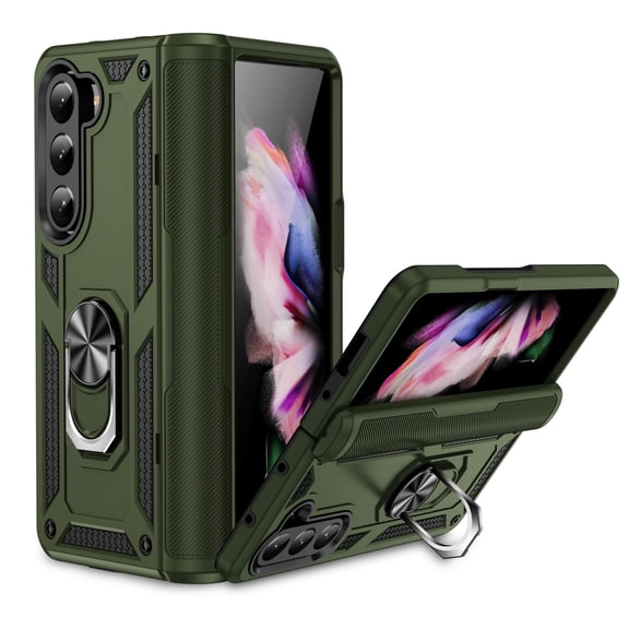 K-Lion for Samsung Galaxy Z Fold 5 Rugged Case, Luxury Hinge Protection Heavy Duty Shockproof Protective Rugged Case 360°Ring Magnetic Kickstand Phone Cover for Samsung Galaxy Z Fold5 5G,Armygreen