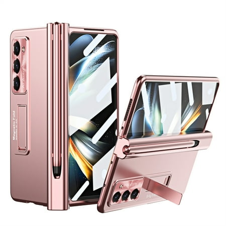 K-Lion Slim Case for Samsung Galaxy Z Fold 5, Hinge Protection Hidden Kickstand Built-in Screen Protector Case All-inclusive Protection Pen Slot Anti-Fall for Samsung Galaxy Z Fold5,Rosegold