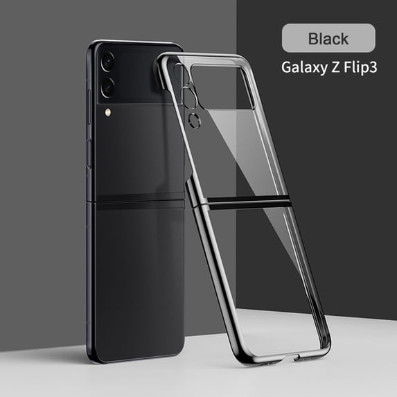 K-Lion Slim Clear Case for Samsung Z Flip 3 6.7 Inch, Ultra-Thin Anti-Yellow Hard Back Transparent Shockproof Electroplated PC Frame Case for Samsung Galaxy Z Flip 3,Black