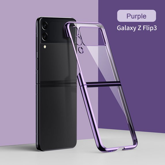 K-Lion Slim Clear Case for Samsung Z Flip 3 6.7 Inch, Ultra-Thin Anti-Yellow Hard Back Transparent Shockproof Electroplated PC Frame Case for Samsung Galaxy Z Flip 3,Purple
