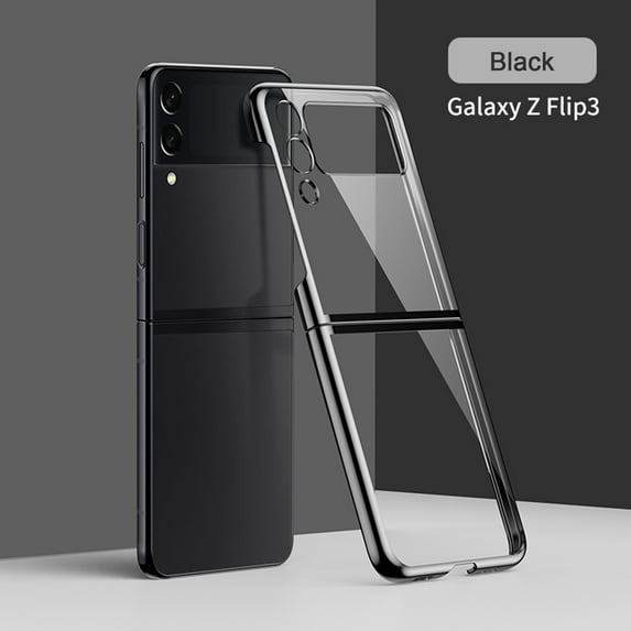 K-Lion Slim Clear Case for Samsung Z Flip 3 6.7 Inch, Ultra-Thin Anti-Yellow Hard Back Transparent Shockproof Electroplated PC Frame Case for Samsung Galaxy Z Flip 3,Black