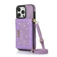 thumbnail image 1 of K-Lion Stylish Wallet Case for iPhone 14 Pro Max Flip Card Slots Diamond Bling Sparkle Design RFID Function Detachable Shoulder Strap Girls Women Purse Case For iPhone 14 Pro Max,Purple, 1 of 9