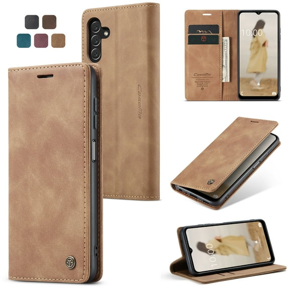 K-Lion Wallet Case for Samsung Galaxy A14 5G,Luxury Leather Card Holder Cash Slot Pocket Full Case Kickstand Magnetic Closure Shockproof Purse Phone Cover for Samsung Galaxy A14 5G,Brown