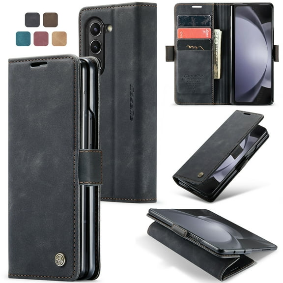 K-Lion Wallet Case for Samsung Galaxy Z Fold5 2023,Luxury Leather Card Holder Cash Slot Pocket Full Case Kickstand Magnetic Closure Shockproof Purse Phone Cover for Samsung Galaxy Z Fold5,Black