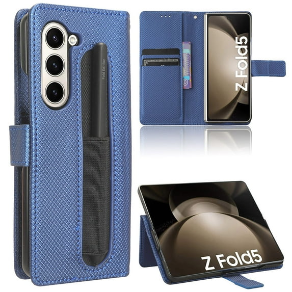 K-Lion Wallet Case for Samsung Galaxy Z Fold5,S Pen Holder Shockproof Kickstand Cards Slots Magnetic Closure Flip Case Slim All-inclusive Protection Phone Cover for Samsung Galaxy Z Fold 5 5G,Blue
