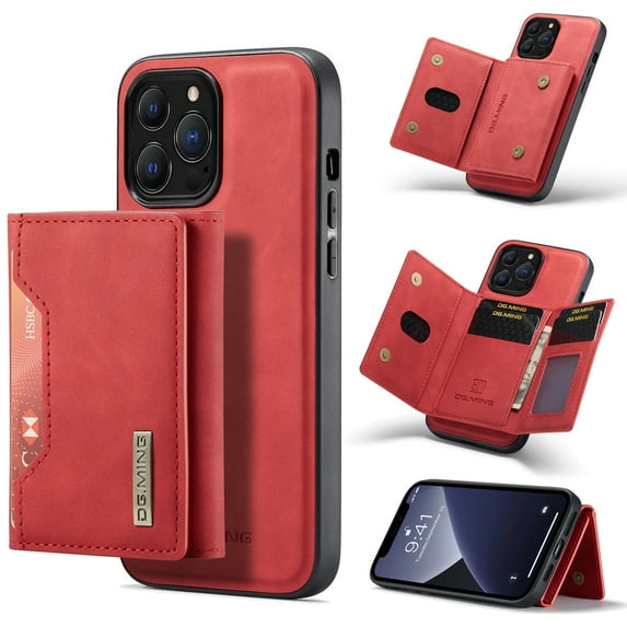 K-Lion Wallet Case for iPhone 14 Pro,Premium Business Style PU Leather Magnetic 2-In-1 Function Case Credit Card Slots Kickstand Shockproof Slim Phone Cover for Apple iPhone 14 Pro, Red