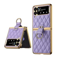 K-Lion Z Flip 3 Cover, Galaxy Z Flip 3 Phone Case, Luxury PU Leather Shockproof Anti-Scratch Ring Holder Defender Portable Protective Cover for Samsung Galaxy Z Flip 3 5G 2021, Purple