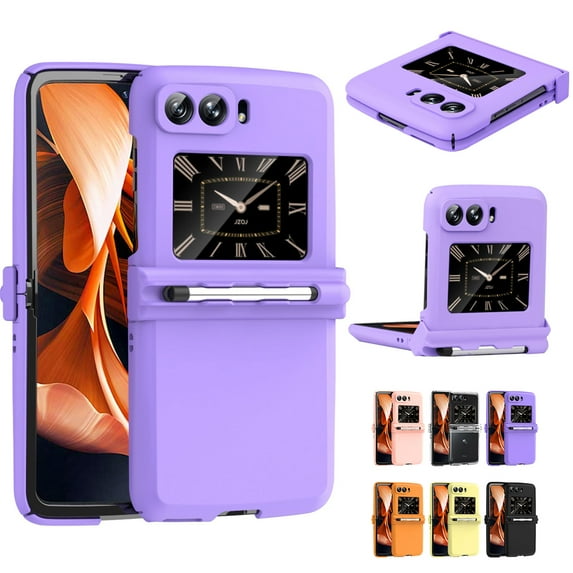 K-Lion for Motorola Razr 2022 Hinge Case, Shockproof Case with Folding Pen Holder Anti-Fall Cover for Motorola Moto Razr 2022 5G 6.7", Purple