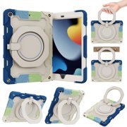 K-Lion for iPad 10.2 inch 9th/8th/7th Gen Heavy Duty Rugged Case, 3 Layers Multi-Functional Ring Bracket Pencil Holder Kickstand Shockproof Armor Silicone Case,Rainbowblue